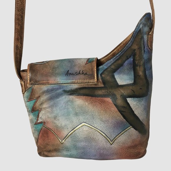 Anuschka NEVER USED Handpaint Leather Asymmetric Cross Body Abstract - Picture 3 of 12
